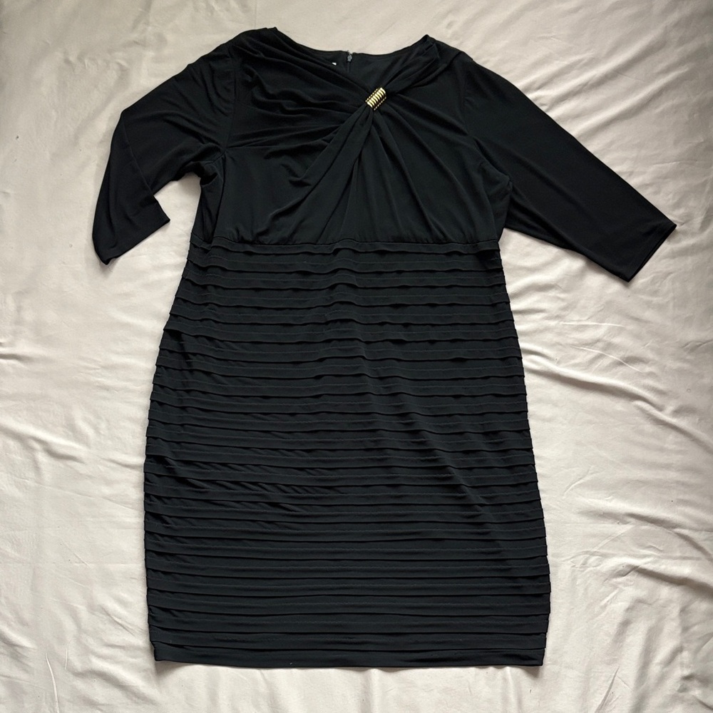 London Times Plus Size Black‎ Pleated Sheath Dress 22W | Elegant Party Dress